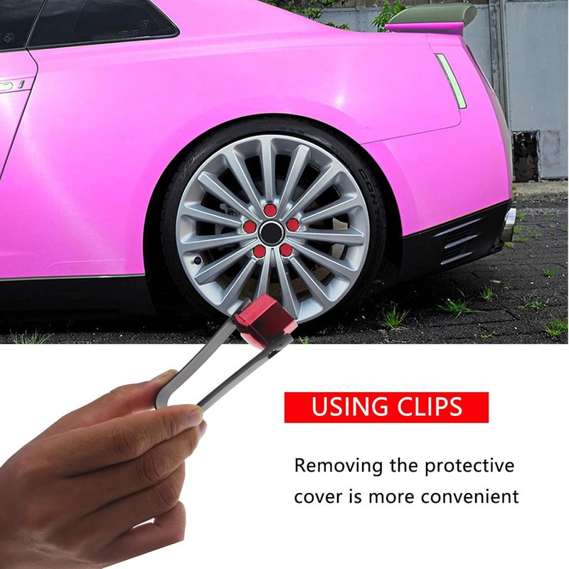 Nihfien 20 Pcs Wheel Lug Nut Covers Bolt Caps,17mm Silver Universal Anti-Rust Car Tire Nut Caps Bolt Cover,Hexagonal Plastic Tire Bolt with Removal Tool (Red) - Image 4